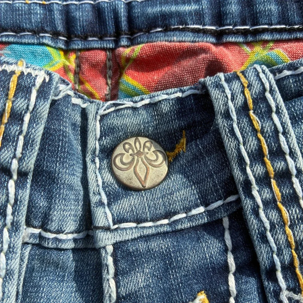Rock Revival Men 34x29 Blue Denim Jeans Medium Wash Y2K Streetwear Embroidered